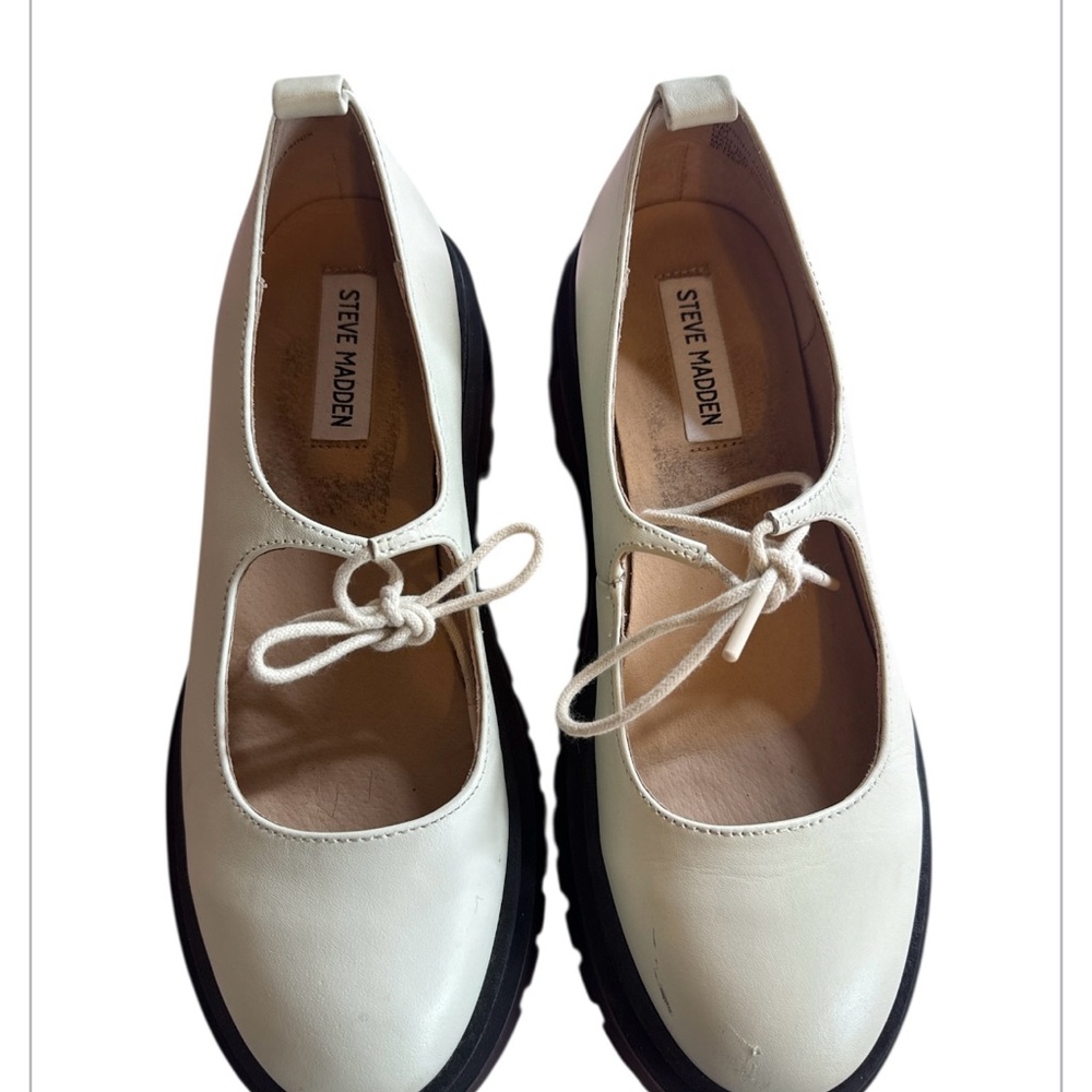 Steve Madden Black and White Mary Jane Flats with Chunky Sole